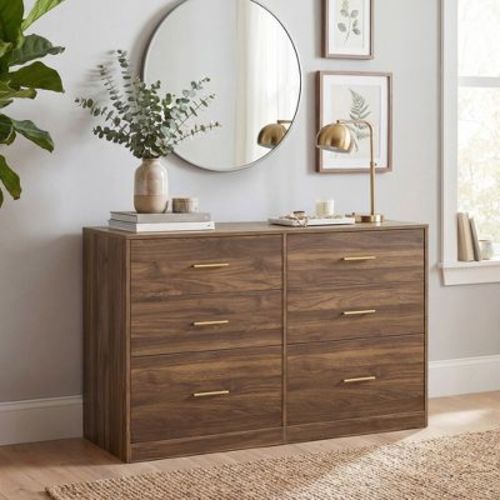 LEDREM Storage Cabinet with 6 Drawers, Modern Chest for Bedroom or Living Room, TV Stand, Brown