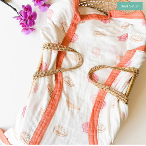 Sea Shell Bamboo Blanket | Beach Nursery Decor – Coca + B.