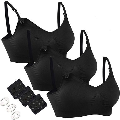HOFISH 3PACK Full Bust Seamless Nursing Maternity Bras Bralette S-XXL with Extra Bra Extenders & Clips