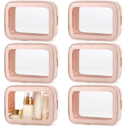 YOPCDJ 6PCS Clear Toiletry Bag,TSA Approved Travel Pouch with Zipper for Cosmetics and Toiletries，Diaper Bag Organizer Pouch Set, Purse Organizer and Clear Car Bag for Women and Kids