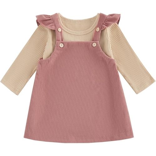 fhutpw Baby Girl 2 Piece Outfits Corduroy Skirt + Ribbed Knit Long Sleeves Top 3 6 12 18 Months Clothes Fall Winter Suits