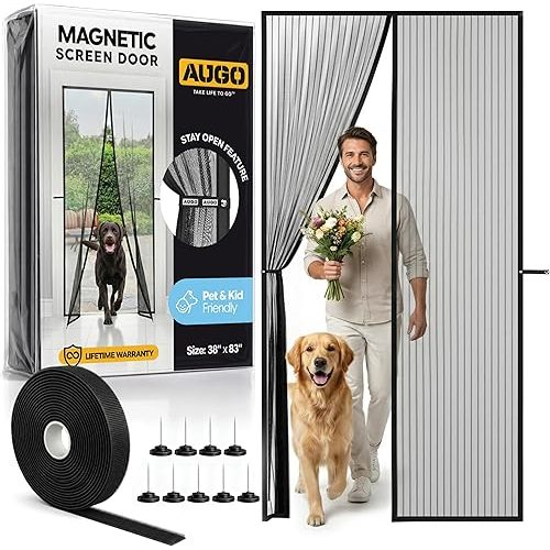 AUGO Magnetic Screen Door - Self Sealing, Heavy Duty, Hands Free Mesh Partition Keeps Bugs Out - Pet and Kid Friendly - Patent Pending Keep Open Feature - 38 Inch x 83 Inch