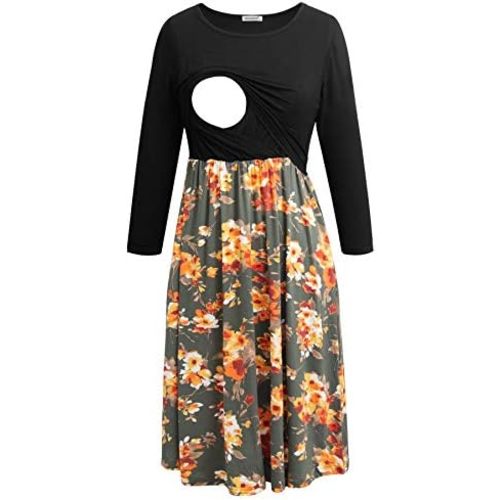 Smallshow Women's Maternity Nursing Dress 3/4 Sleeve Dress for Breastfeeding