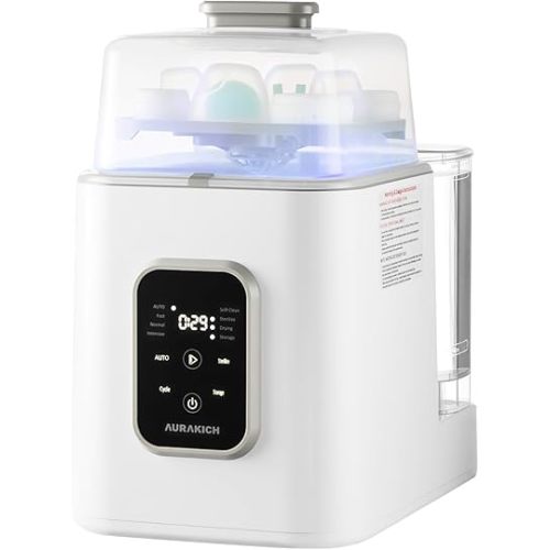 Baby Bottle Washer, Sterilizer & Dryer - All-in-One Pro Cleaning Machine with Fishbone Spray Arm, Self-Cleaning & AUTO Mode, Dual Water Inlet for Bottles, Breast Pump & Baby Essentials