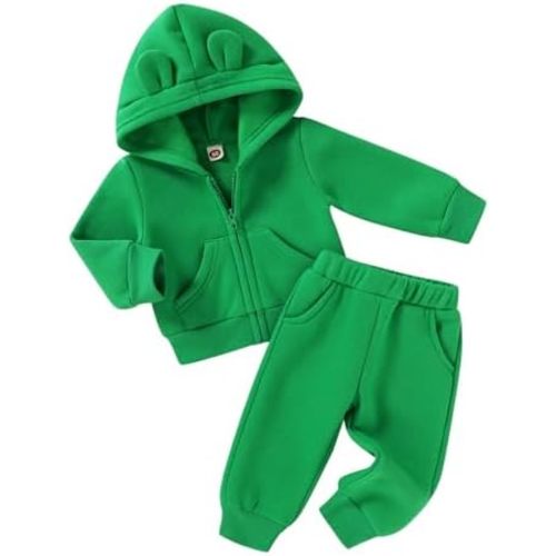 Happy Town Baby Clothes for Girls Boys Clothes Solid Color Zipper Hoodie and Pants Set Infant Fall Winter Outfits