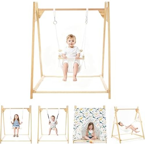 5-in-1 Baby and Toddler Foldable Swing Set with Stand, Classic Swing, Swing-Seat, Baby Jumper, Hammock, Play Tent