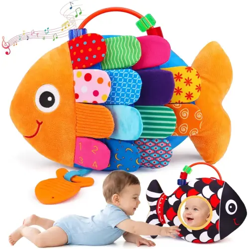 Baby Sensory Toys 0-6 Months Musical Tummy Time Stuffed Plush Flip Fish Toy