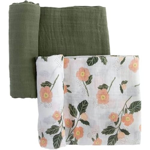 RED ROVR Organic Cotton Swaddle | Newborn Receiving Blanket | Baby Wrap | Boy, Girl, Unisex | Soft, Lightweight, Breathable | Burping, Nursing | 2-Pack | 44" x 44" | Blushing Bloom
