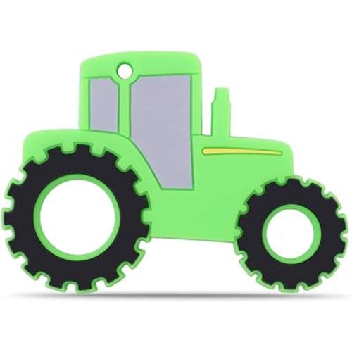 Car Series Baby Teething Toys,Food Grade Silicone Chew Teether for 3 Months+ Infant Boy and Girl,Toddler Sensory Chewing Teether,BPA Free. (Tractor, Green)