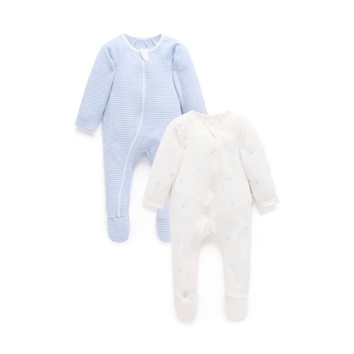 Purebaby 2 Pack Zip Footie, 3-6M