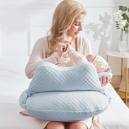 WYXunPlanet Nursing Pillow and Breastfeeding Pillow - Adjustable Feeding Pillow Support for Mom with Removable Cotton Cover, Blue