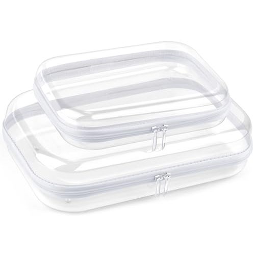 Clear Hard Shell Organizer Cases, 2 Pack | Durable PET shell with water-resistant, scratch-resistant surface for travel, toiletries, electronics and daily essentials