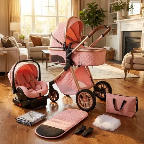 Multifunctional 4-in-1 Modular Folding Newborn Stroller System - Travel Friendly Infant Stroller with Car Seat, Bassinet, Reversible Push Handle, Adjustable Smooth Shock-Absorbing Wheels, Vintage Running Seat, Modular Stroller - TikTok Shop