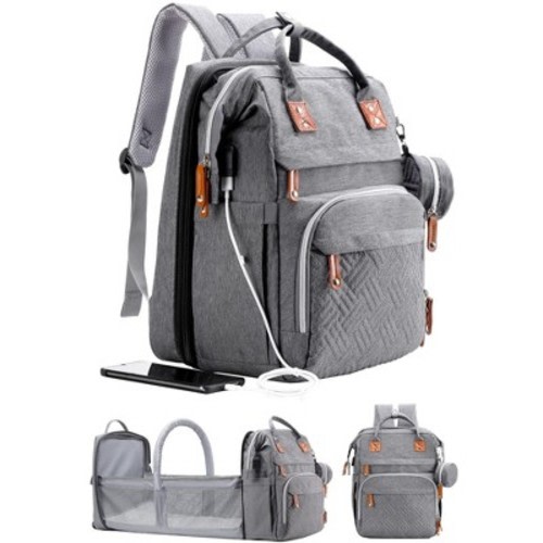 Narwey Diaper Bag Backpack with Changing Station, Large Diaper Bag, Baby Bag, Multifunctional Diaper Bag, Gray