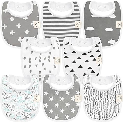 8-Pack Organic Baby Bibs for Boys, Girls - Soft Cotton Drooling and Teething Baby Bibs, Baby Girl Bibs, Baby Boy Bibs, Baby Drool Bibs for Baby Girl, Boy, Newborn Infant Bibs (Grayscape)
