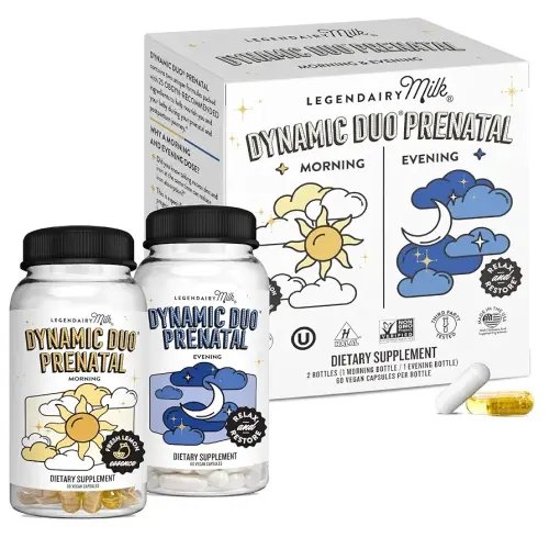 Legendairy Milk Dynamic Duo® Prenatal 2-in-1 Prenatal Vitamins for Women - Morning & Night Prenatal Vitamins with DHA and Methylated Folate - 25 Vitamins & Minerals for Every Stage, 30 Day Supply