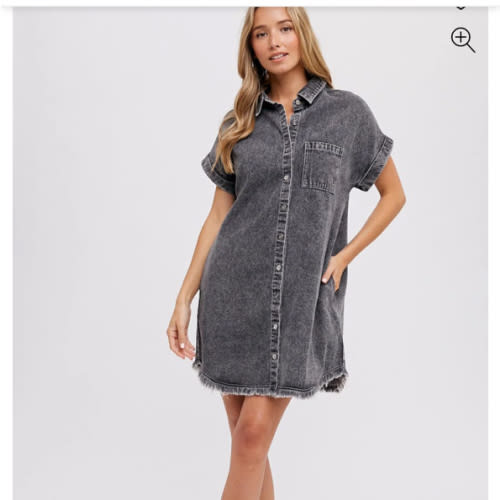 Black Acid Wash Denim Button Up Dress– PinkBlush