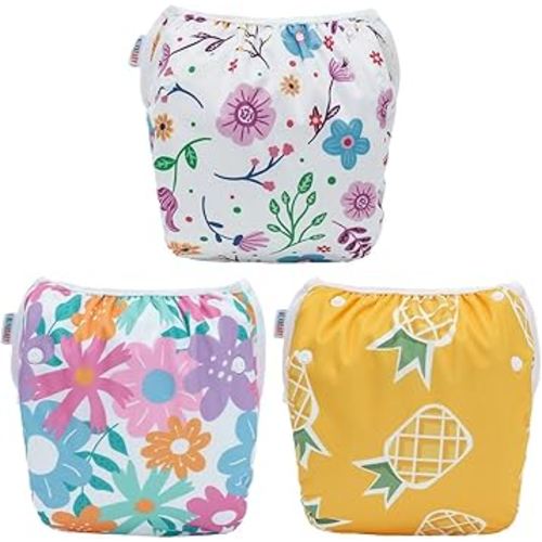 ALVABABY Swim Diapers 3pcs Baby & Toddler Snap One Size Reusable Adjustable Baby Boys' Swim Diapers for Swimming Lessons 3SWY67A