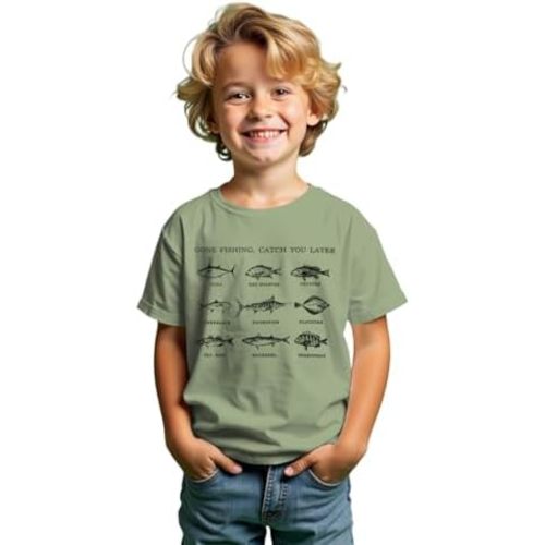 MODNTOGA Toddler Boy Gone Fishing Shirt Funny Fish Print T-Shirt Kids Baby Fish Graphic Tee Tops Short Sleeve Summer Outfit