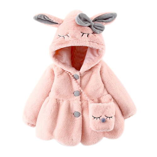 Luogg Winter Baby Girls Cartoon Rabbit Thicken Keep Warm Hooded Jacket Coat+Bag Girls Lightweight Jacket Size 18-24 months