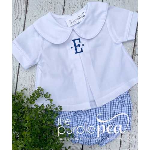 Boy Diaper set, with monogram, Peter Pan collared shirt