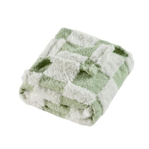 Fleece Baby Blanket for Boys 3D Checkerboard Design, Warm Cozy and Fluffy Infant Newborn Toddler Small Receiving Blankets for Crib Stroller, 30x40 Inches, Green