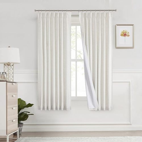 Color: Natural (Blackout Liner) Size: 40"W x 102"L - Natural Pinch Pleated Full Blackout Curtains Linen Blended Noise Reducing Window Treatment Panel 102 Inches Long for Living Room Bedroom Thermal Insulated Back Tab Drapes with Hooks, 40"Wx102"Lx2