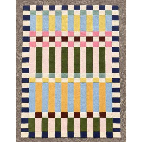 Hand Tufted Wool Area Rug, Colorful Geometric Checkerboard Rug, Mid Century Modern Handmade Carpet for Living Room Bedroom