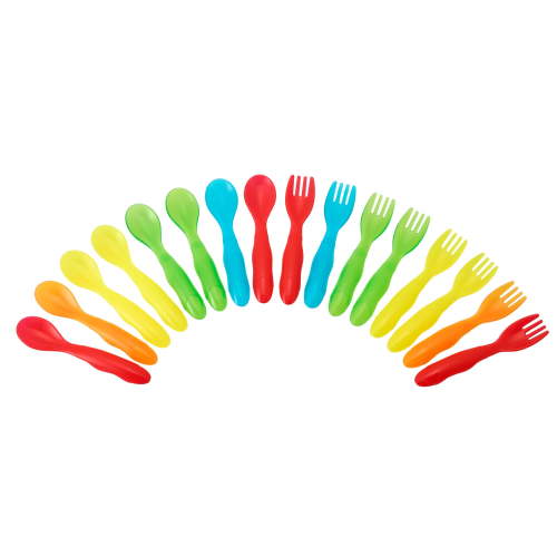 The First Years Take & Toss Dishwasher-Safe Infant Feeding Forks and Spoons, Rainbow Colors, 16 Pack