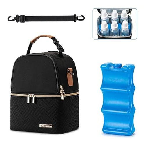 Breastmilk Cooler Bag with Ice Pack Fits 6 Baby Bottles up to 9 Ounce, Breastmilk Pump Cooler Bag with Shoulder Strap for Nursing Mom Daycare, Work, Travel- Grey