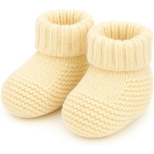 Kitikate Organic Knit Baby Booties – 100% Cotton Yarn, Soft & Comfortable Unisex Baby Socks (ekru, US Footwear Size System, Infant, Age Range, Medium, 0 Months, 3 Months)