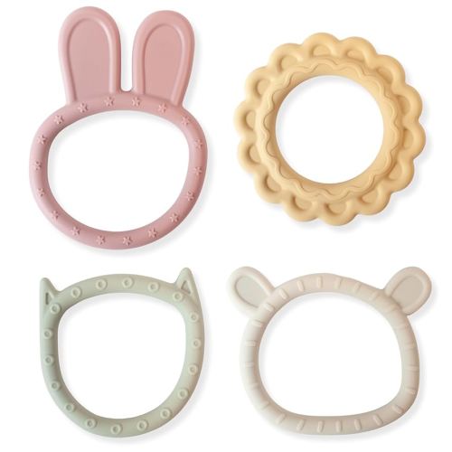 4 Pack Teething Toys for Babies, Ultra Soft & Easy to Hold Baby Silicone Teething Rings, Grasping Teether Toy, Encourages Self-Soothe, BPA Free, o1brand, dittobaby