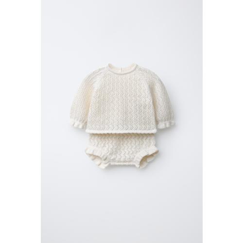 TEXTURED JUMPER AND BOTTOMS SET WITH COTTON AND MULBERRY SILK - Ecru | ZARA United States