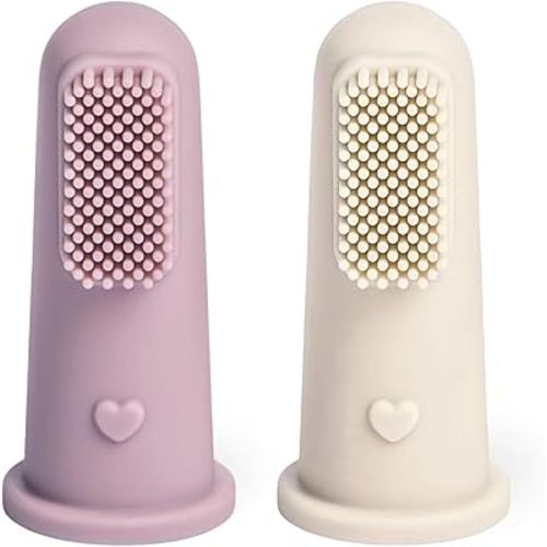 Baby Bliss 2 Pack Baby Toothbrush First Stage, 100% Food Grade Silicone Baby Tongue Cleaner Newborn Infant Toothbrush, Extra Soft Baby Finger Toothbrush, 0 Months + (Mauve, Blush)
