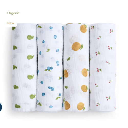 aden + anais fresh fruit organic cotton muslin swaddles 4 pack