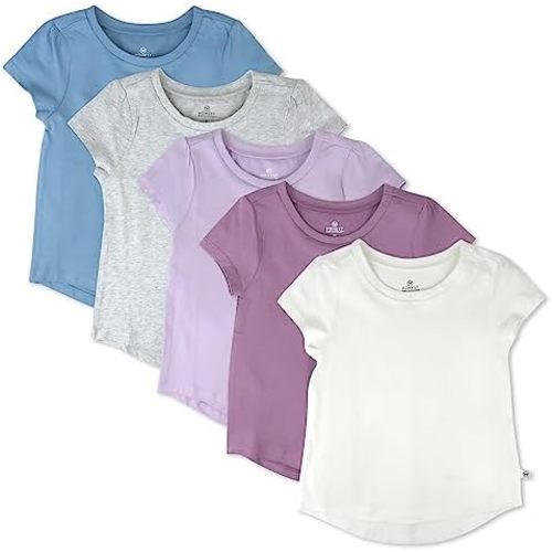 HonestBaby Baby-Girls 5-Pack Puff Sleeve T-Shirts 100% Organic Cotton Baby, Toddler, Little Kid, Girl