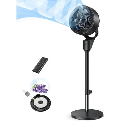 Dreo Fan for Bedroom, 80° Oscillating Standing Fan, 25dB Quiet, 80ft Pedestal Fans for Home Office, 90° Manual Vertical, 3 Speeds, Remote, 34-41" Adjustable Height, Air Circulator