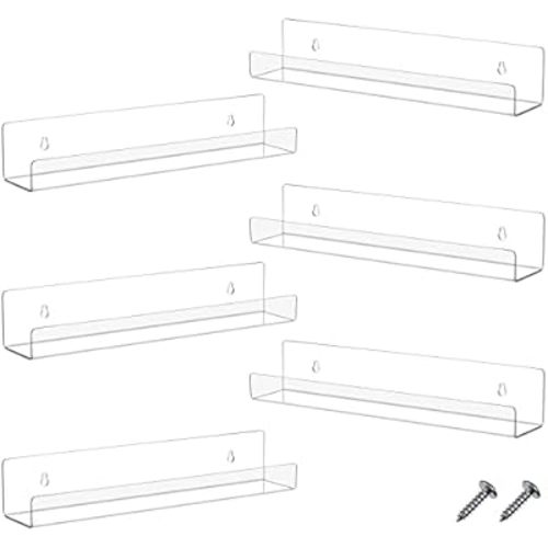 Blulu 4 Packs 14 Inch Acrylic Floating Bookshelf, Wall Mounted Shelf, Ledge Book Shelf for Living Room, Office, Bedroom, Bathroom, Kitchen