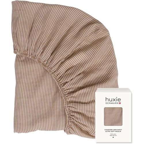 Crib Sheets – Organic Cotton Muslin Fitted Crib Sheet – Standard Size for Baby Boy and Baby Girl 28" x 52" Ultra-Soft and Breathable. (Natural Stripe)