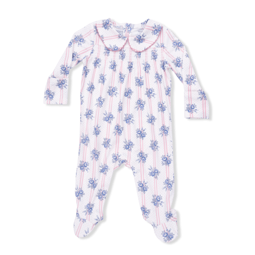 Stripe Dot Roses - Smocked Peter Pan Snap Footie – Angel Dear