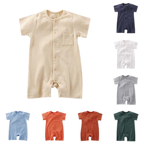 Vrotazzy Baby Boy Girl Summer Ribbed Romper Jumpsuit Solid Short Sleeve Bodysuit Outfit,Size 0-3 Months