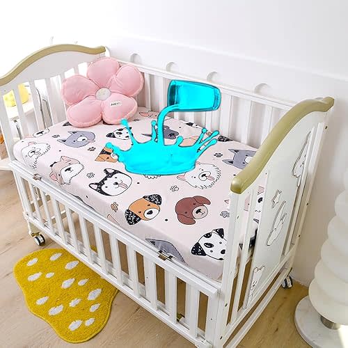 Soft Printed Crib Sheet for Boys Girls,2 Pack TPU Waterproof Crib Mattress Sheet or Toddler Bed Sheet, Baby Fitted Crib Sheet (Cream(Waterroof))