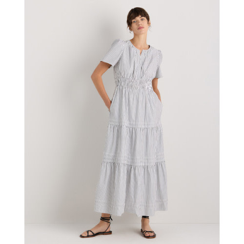 100% Organic Cotton Tiered Maxi Dress in Riviera Blue Heirloom Floral