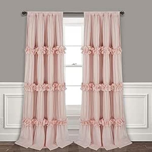 Homechoice Decor Thermal Insulated Blackout Window Curtains, 54" W x 84" L x 2 Panels, Boho Ruched Window Treatments with 3 Rows of Butterfly Flowers, Rustic Rod Pocket Drapes, Peach Pink (LQ-30)