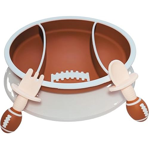 Football Baby Feeding Set| Kickoff Your Baby's Solid Food Journey| Silicone Suction Plate Fork Spoon & Lid or Snack Container| BPA-Free Toddler Tableware| Baby gifts| Kids Food containers| BB Supplies
