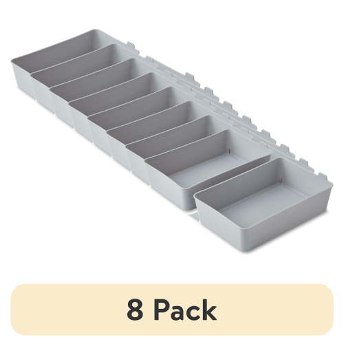 (8 pack) Mainstays 2-Pack Flexible Drawer Storage Organizer Bins, Plastic Drawer Organizer Containers for Kitchen Drawer, Desk Drawer and Bathroom Drawer Organization, Gray