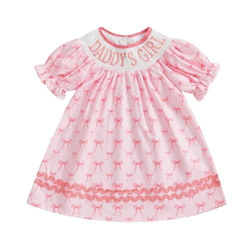 Ursobutegl Toddler Baby Girl Summer Dresses Cute Bow Ruffle Short Sleeve Embroidery Pleated Smock Bubble Tutu Skirts Clothes