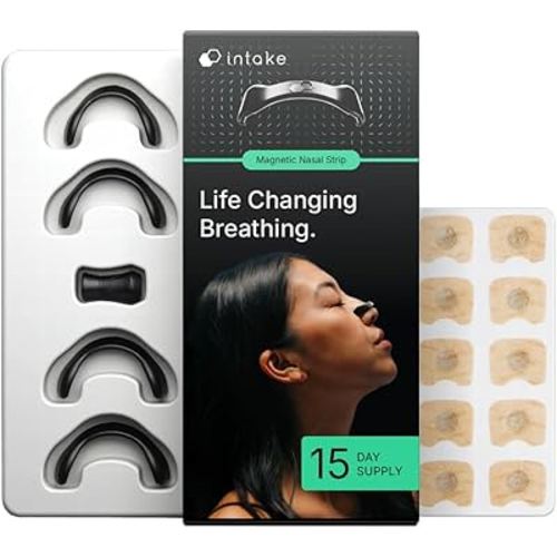 Intake Breathing Nasal Strip Starter Kit (15 Count, Black) - Boost Oxygen Intake, Reduce Snoring, Improve Sleep Quality - Sweat Resistant, Skin Safe Nasal Strips - Extra Strength Snoring Solution