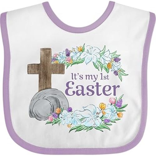 inktastic It's My 1st Easter with Cross and Flowers Baby Bib