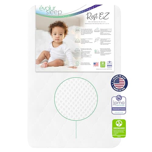 Evolur Rest EZ 2-in-1 Mini Crib Mattress – Dual-Sided Comfort, Water-Resistant White Cover, GREENGUARD Gold & JPMA Certified, Crafted from Recycled Sustainable Materials, Proudly Made in USA